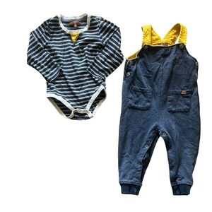 7 for All Mankind Baby Boy Navy Blue Overalls Outfit | 18M